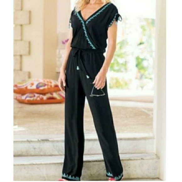 Soft Surroundings Pants & Jumpsuits Soft Surroundings Embroidered Tassel Jumpsuit Black